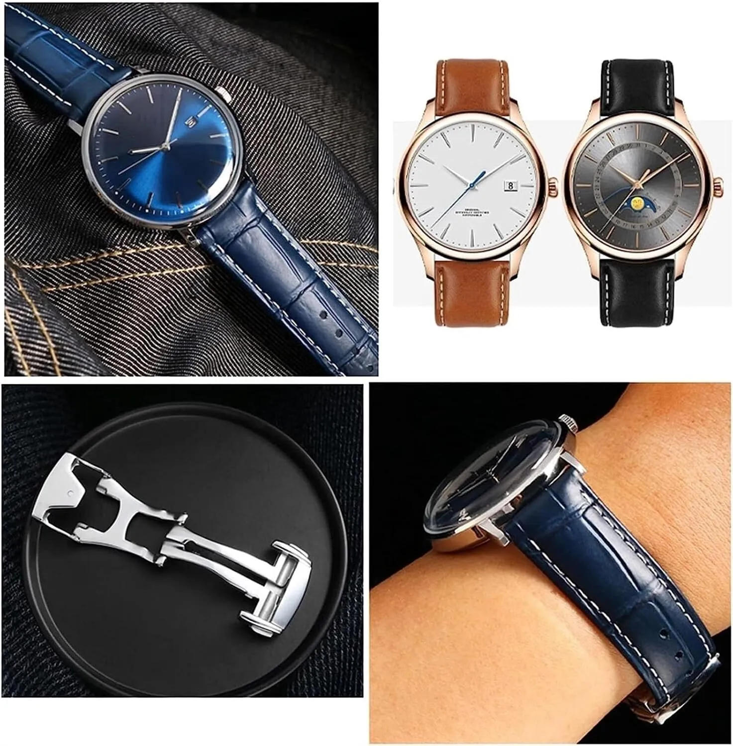 Leather Strap For Omega Seamaster 300 150 Speedmaster 007 AT150 Brown Watchband Bracelet Folding Clasp 19mm 20mm 22mm