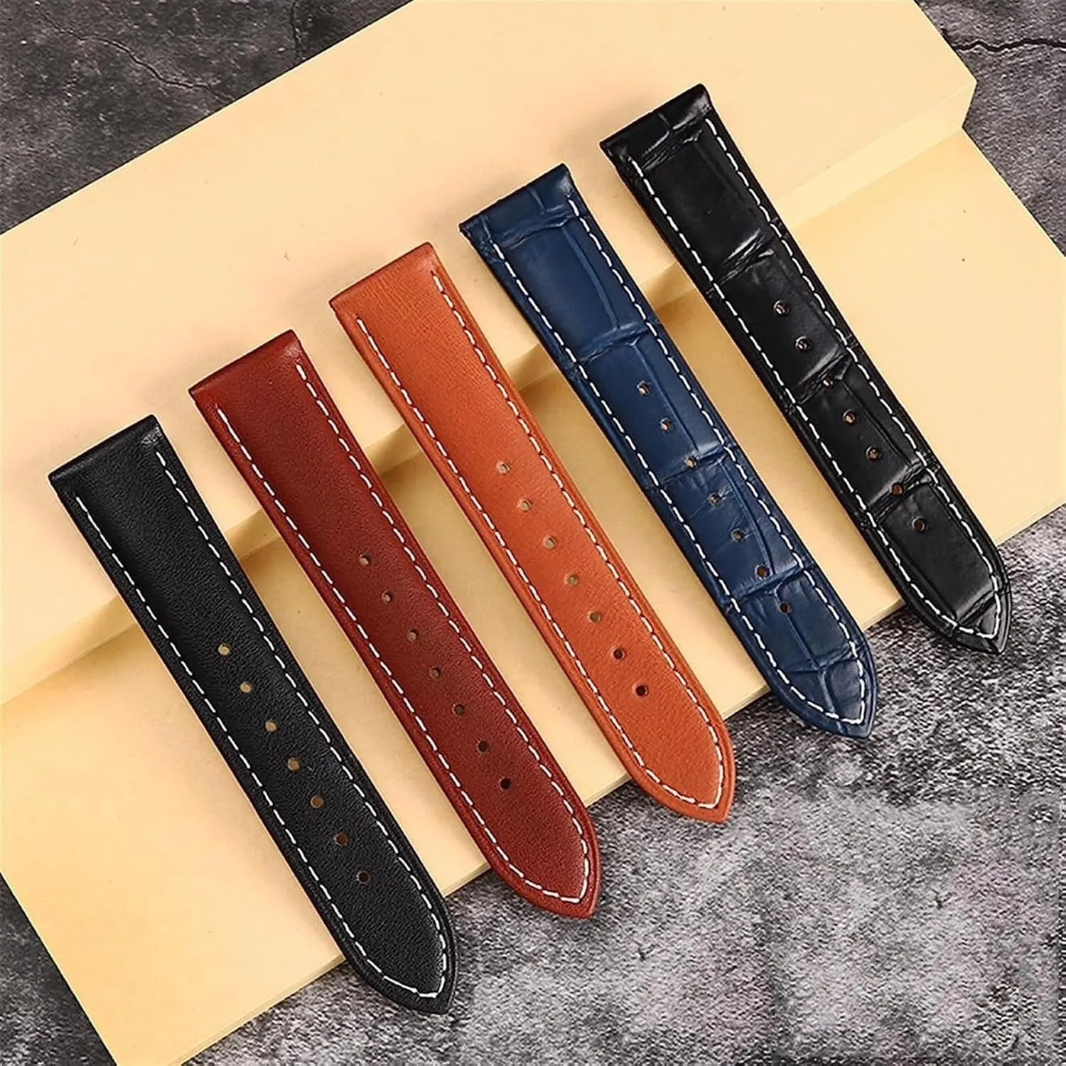Leather Strap For Omega Seamaster 300 150 Speedmaster 007 AT150 Brown Watchband Bracelet Folding Clasp 19mm 20mm 22mm
