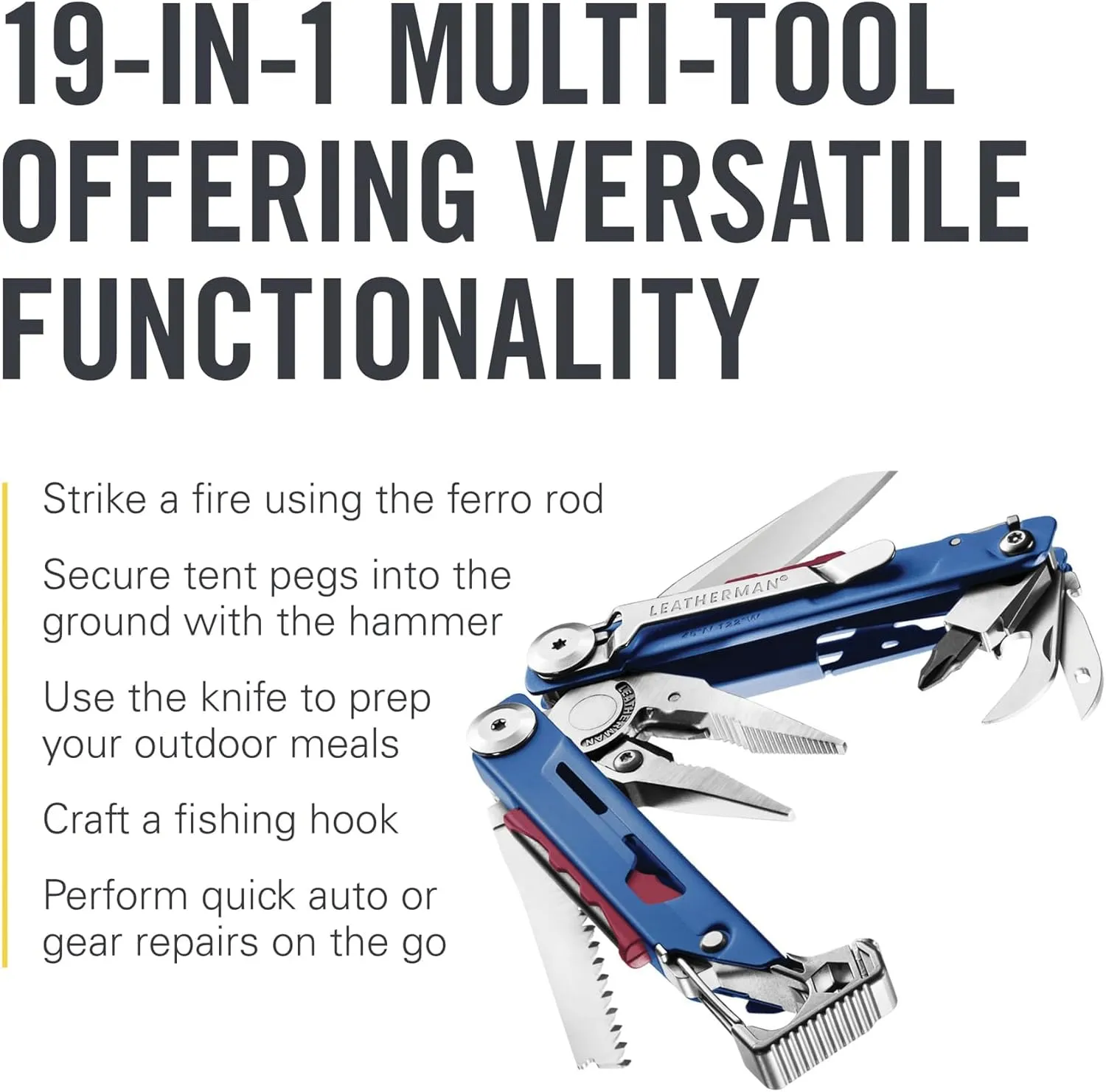 LEATHERMAN, Signal, 19-in-1 Multi-tool for Outdoors, Camping, Hiking, Fishing, Survival, Durable & Lightweight EDC, Made in the USA, Blue/Red