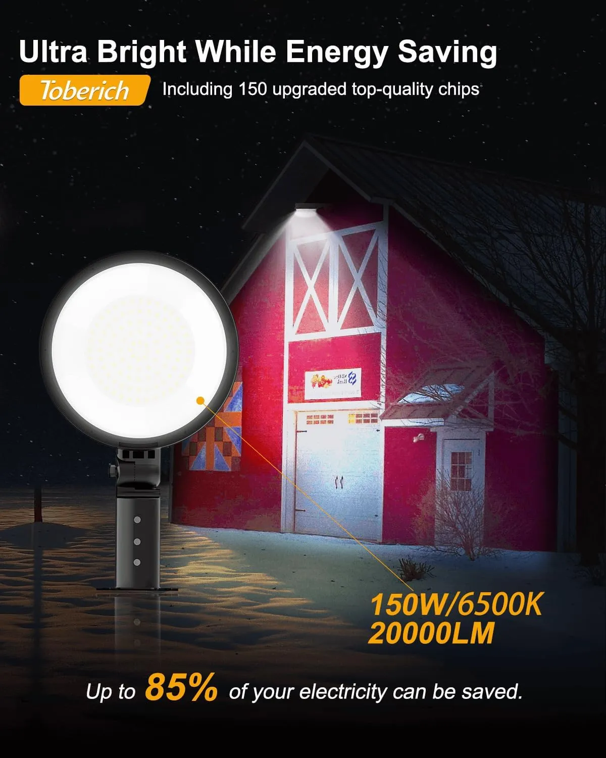 LED Barn Light 2 Packs, 150W 20000LM Yard Area Lights Dusk to Dawn Outdoor Lighting with Photocell 6500K Adjustable Angle Daylight IP66 Waterproof Street Lights for Farmhouse/Garage