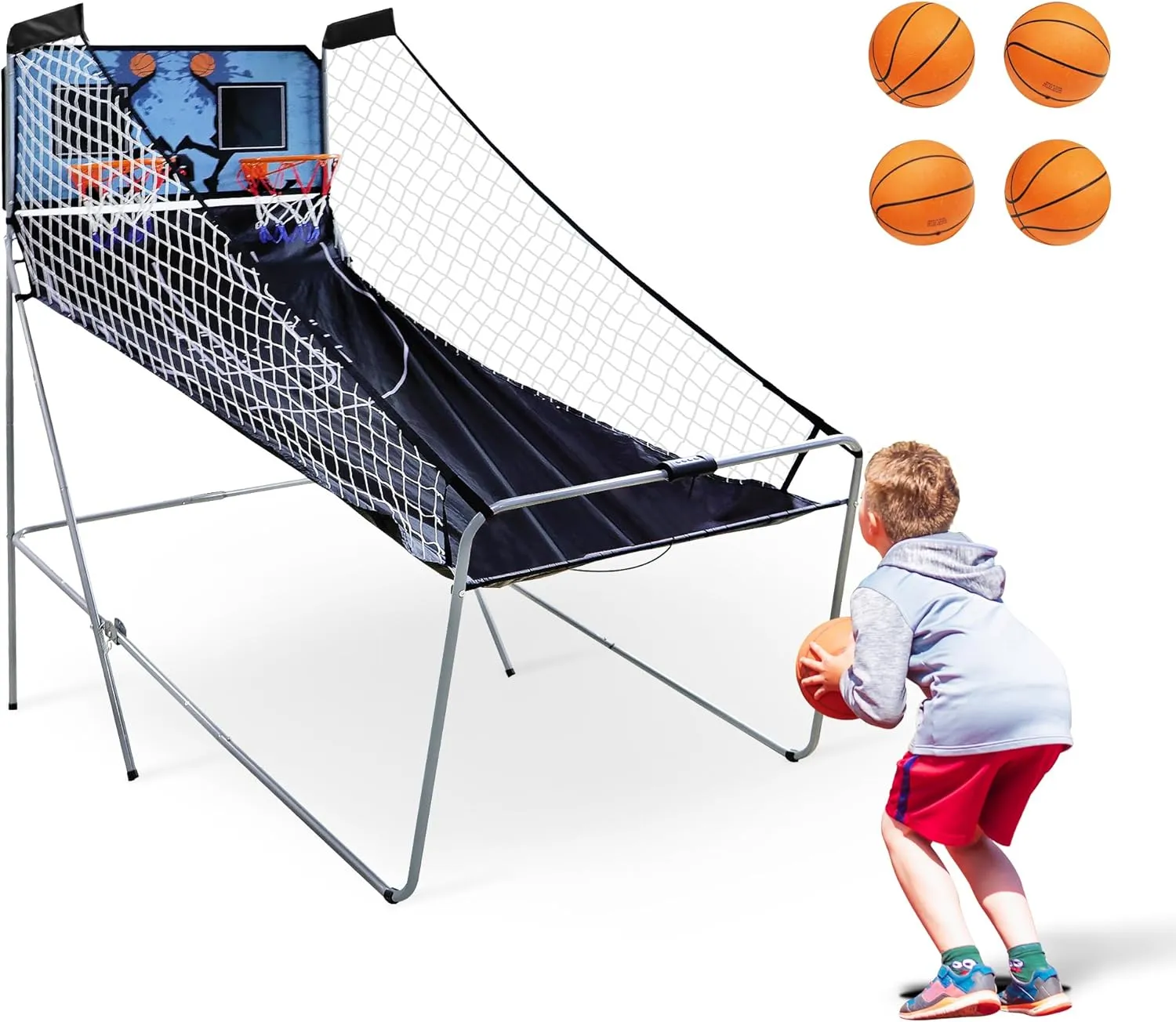 LEMY Folding Arcade Basketball Game Indoor, Dual Shot Sport 2 Player with Electronic Scoring System & 4 Balls