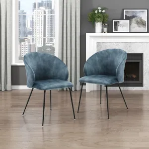 Lexicon Velvet Fabric Upholstered Dining Chairs, Armless Metal Legs Kitchen & Dining Room Chairs, Easy to Assemble Dining Chair, Modern Chair Round Back, Dining Chairs Set of 2, Teal/Black
