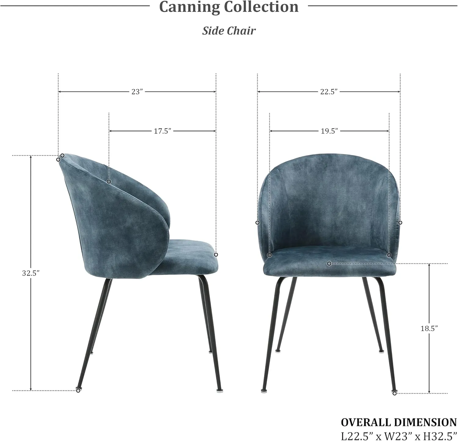 Lexicon Velvet Fabric Upholstered Dining Chairs, Armless Metal Legs Kitchen & Dining Room Chairs, Easy to Assemble Dining Chair, Modern Chair Round Back, Dining Chairs Set of 2, Teal/Black