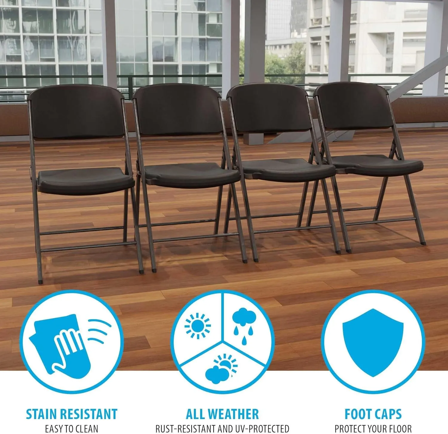 Lifetime 80187 Commercial Grade Folding Chair, 4 Pack, Black