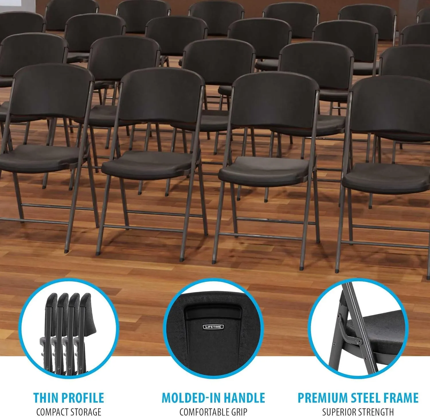 Lifetime 80187 Commercial Grade Folding Chair, 4 Pack, Black