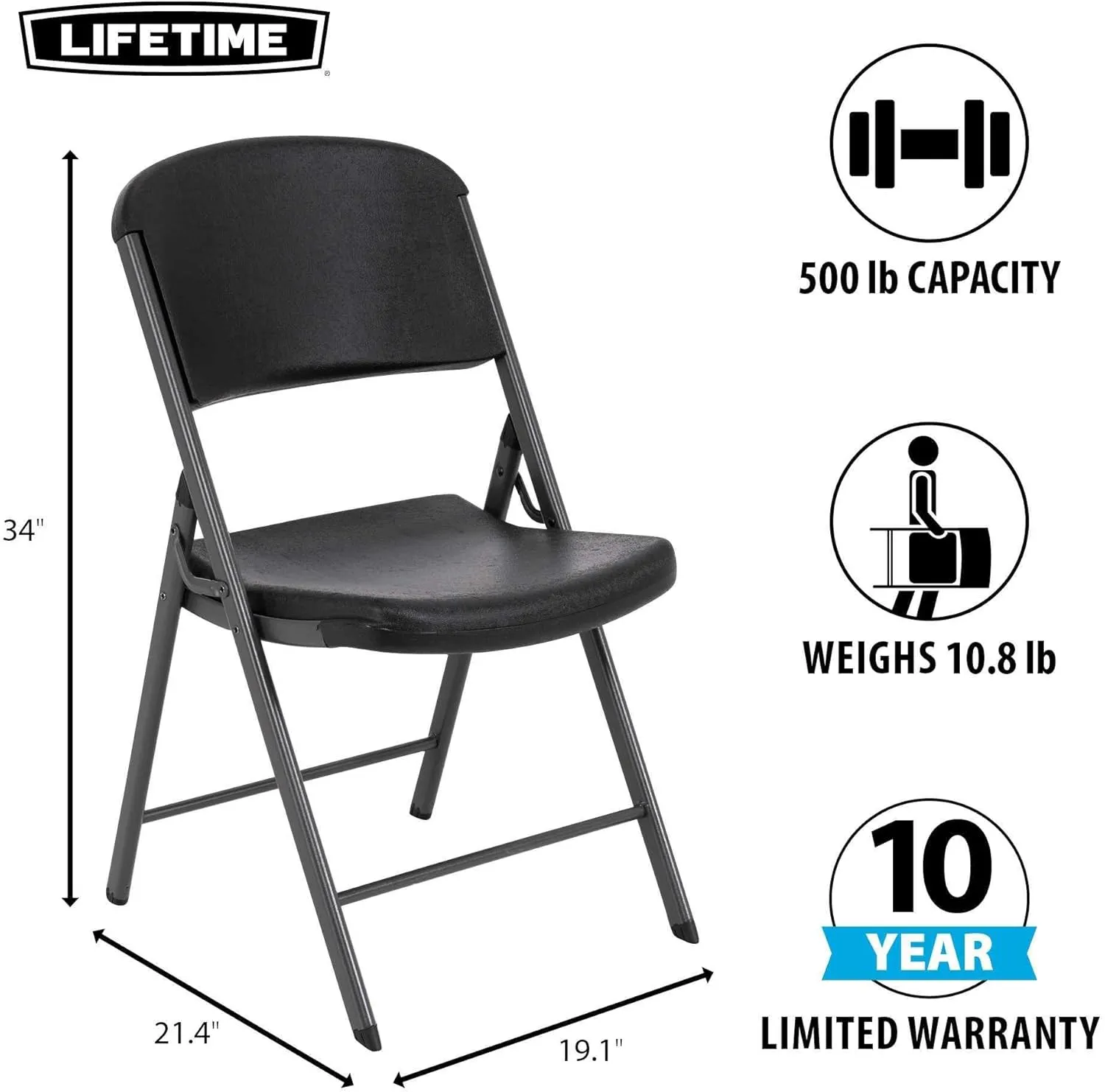 Lifetime 80187 Commercial Grade Folding Chair, 4 Pack, Black