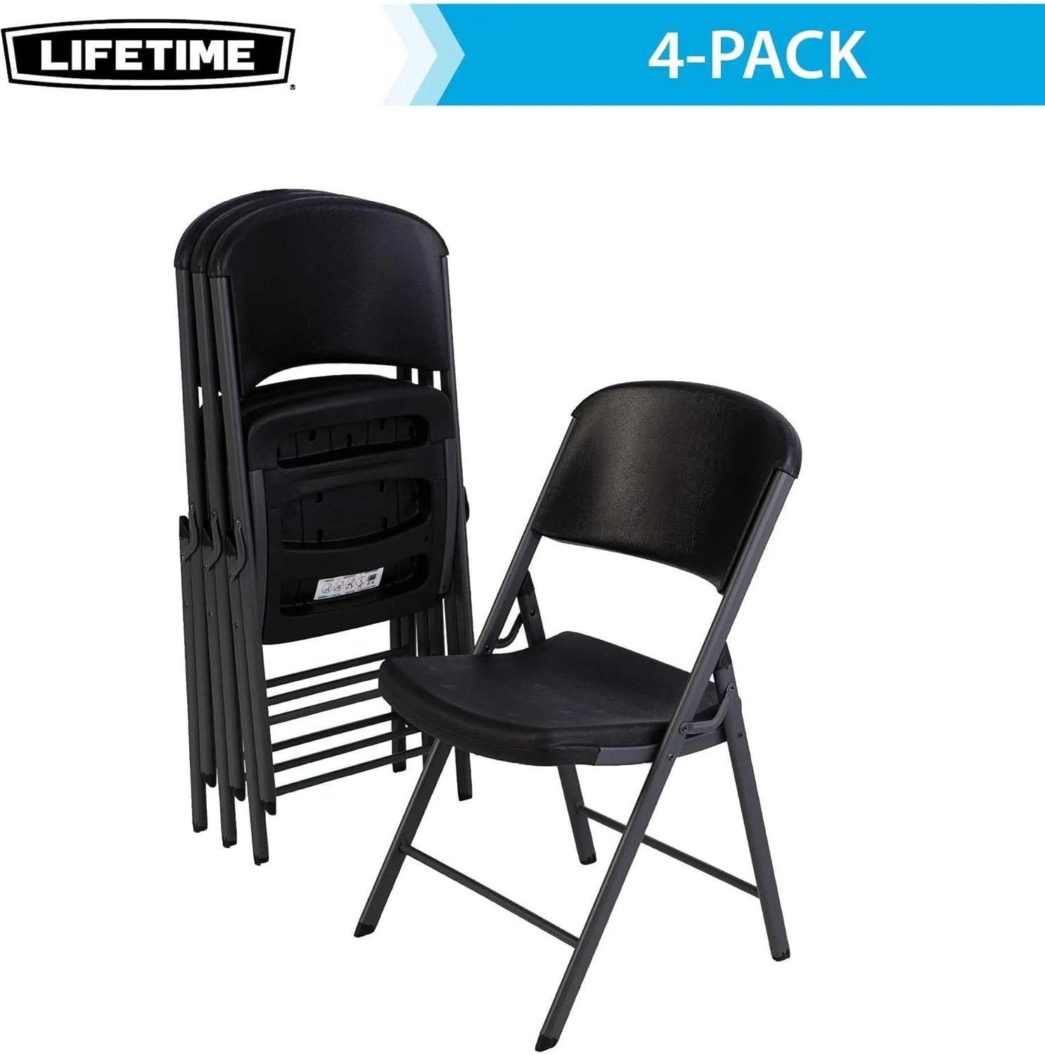 Lifetime 80187 Commercial Grade Folding Chair, 4 Pack, Black