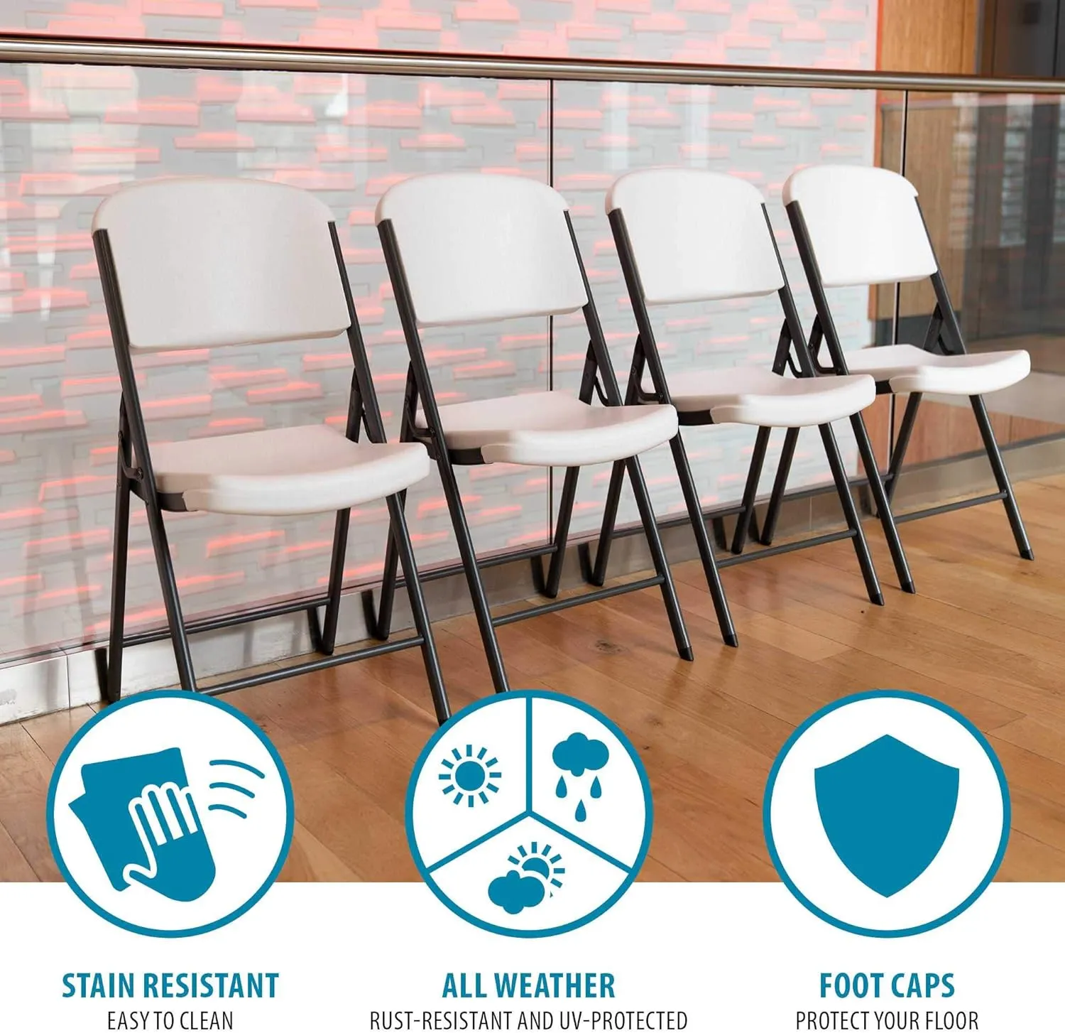 LIFETIME 80747 Commercial Grade Folding Chairs, 6 Pack, White Granite