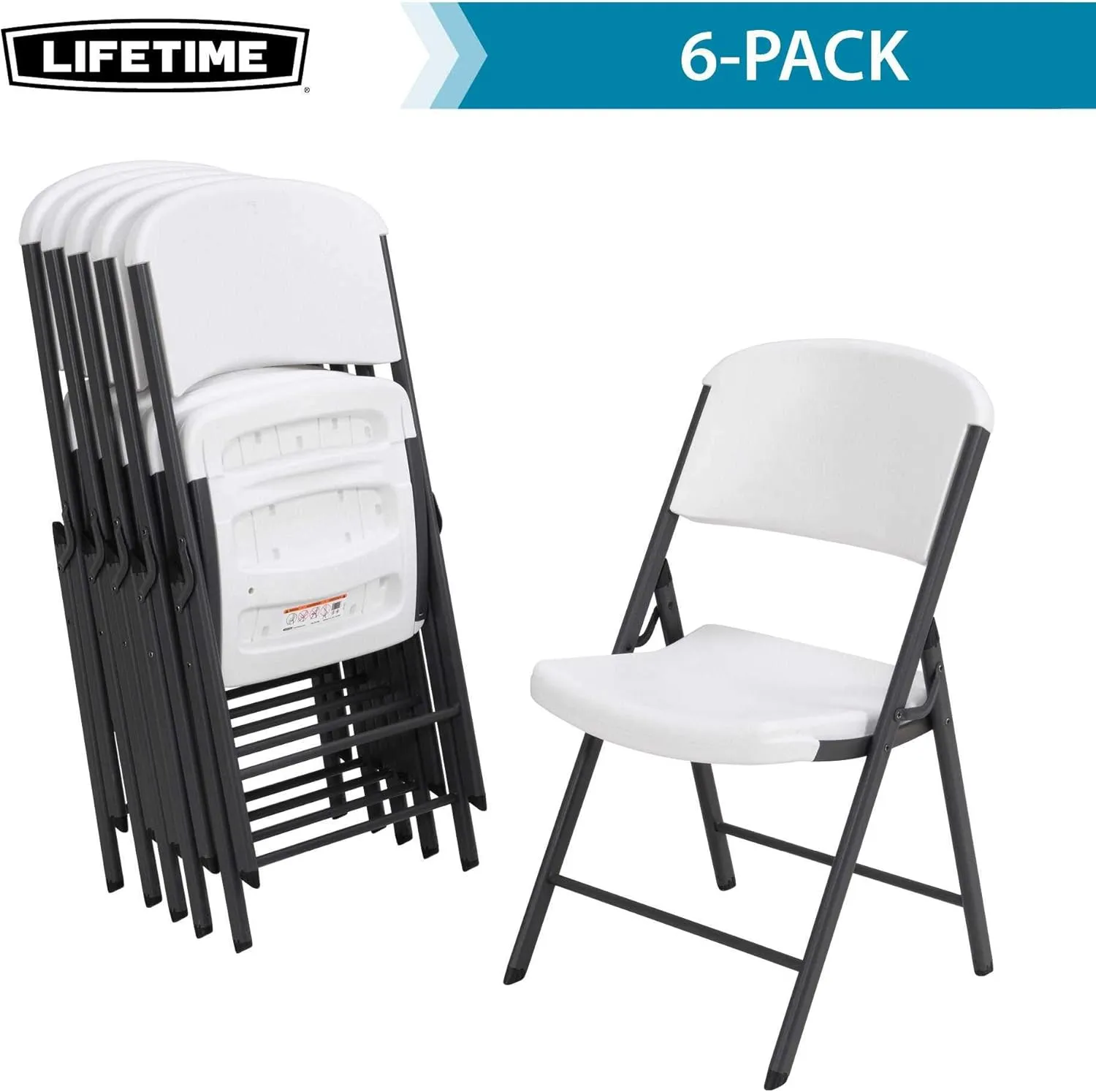 LIFETIME 80747 Commercial Grade Folding Chairs, 6 Pack, White Granite