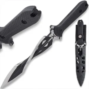 M48 Tsunami Fixed Blade With Vortec Sheath | Twist Blade Design | 7 1/2" Durable two-toned 3Cr13 stainless steel | Rugged Polypropylene Handle | Sub hilt on Handle | Partial serrated sawback | 15" Overall