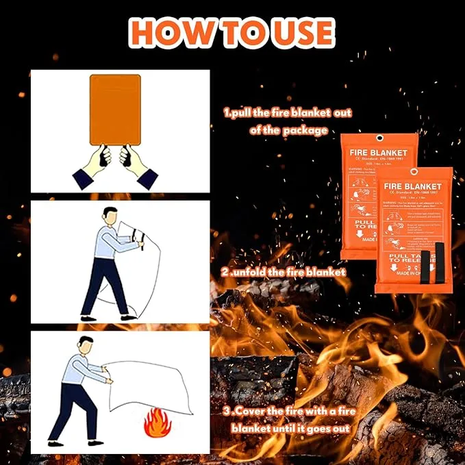 Macarrie 20 Pack 39” x 39” Fire Blanket Emergency Fire Blanket for Home and Kitchen Suppression Blanket Safety Fiberglass Fireproof Blanket Survival for Fireplace Car Office Camping (Orange)