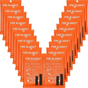 Macarrie 20 Pack 39” x 39” Fire Blanket Emergency Fire Blanket for Home and Kitchen Suppression Blanket Safety Fiberglass Fireproof Blanket Survival for Fireplace Car Office Camping (Orange)