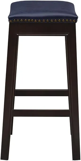 Madison Park Belfast Bar Stools, Contour Faux Leather Padded Seat, Nail Head Trim Modern Kitchen Counter Chair, Solid Hardwood, Kickplate Footrest, Dining Room Accent Furniture, Navy