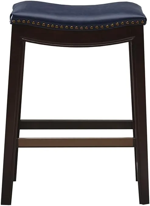 Madison Park Belfast Bar Stools, Contour Faux Leather Padded Seat, Nail Head Trim Modern Kitchen Counter Chair, Solid Hardwood, Kickplate Footrest, Dining Room Accent Furniture, Navy