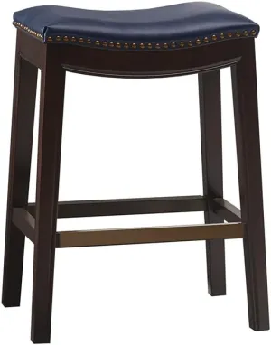 Madison Park Belfast Bar Stools, Contour Faux Leather Padded Seat, Nail Head Trim Modern Kitchen Counter Chair, Solid Hardwood, Kickplate Footrest, Dining Room Accent Furniture, Navy