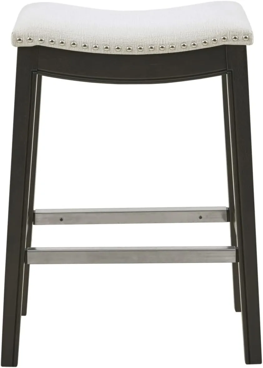 Madison Park Belfast Bar Stools, Contour Padded Seat, Nail Head Trim, Modern Kitchen Counter Chair, Solid Hardwood, Metal Kickplate Footrest, Dining Room Accent Furniture, Cream
