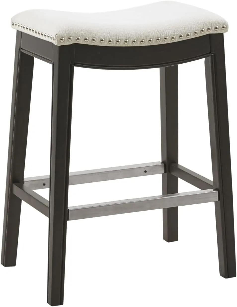 Madison Park Belfast Bar Stools, Contour Padded Seat, Nail Head Trim, Modern Kitchen Counter Chair, Solid Hardwood, Metal Kickplate Footrest, Dining Room Accent Furniture, Cream
