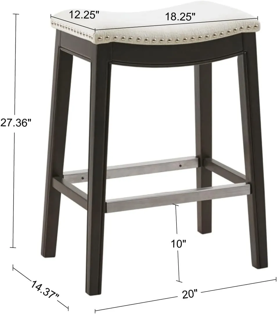 Madison Park Belfast Bar Stools, Contour Padded Seat, Nail Head Trim, Modern Kitchen Counter Chair, Solid Hardwood, Metal Kickplate Footrest, Dining Room Accent Furniture, Cream