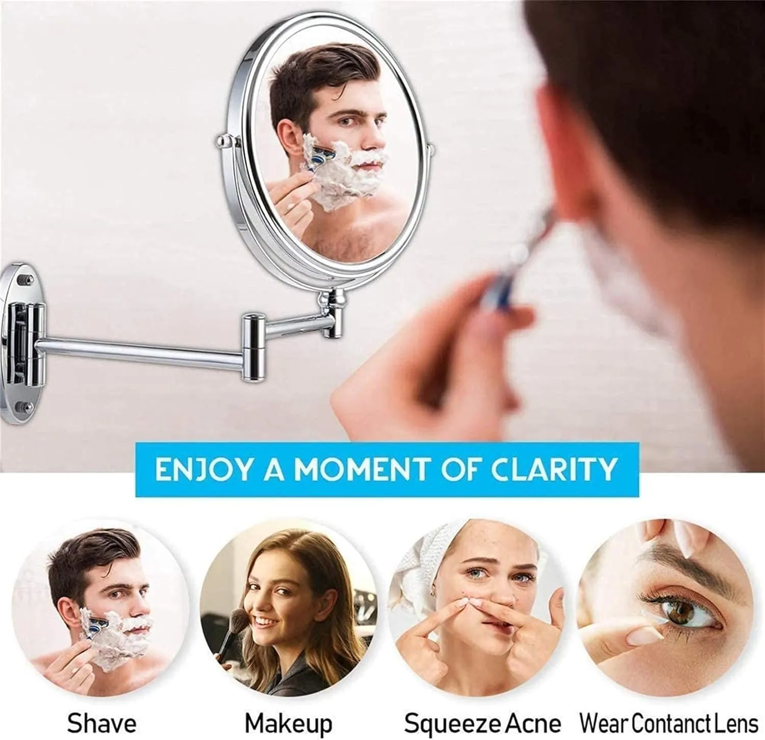 Makeup Mirror Swivel Extendable Bathroom Mirror Double Sided Cosmetic Vanity Mirror 3X Magnification Folding Round Sabeauty Mirror Shaving in Bedroom or Bathroom/Meta
