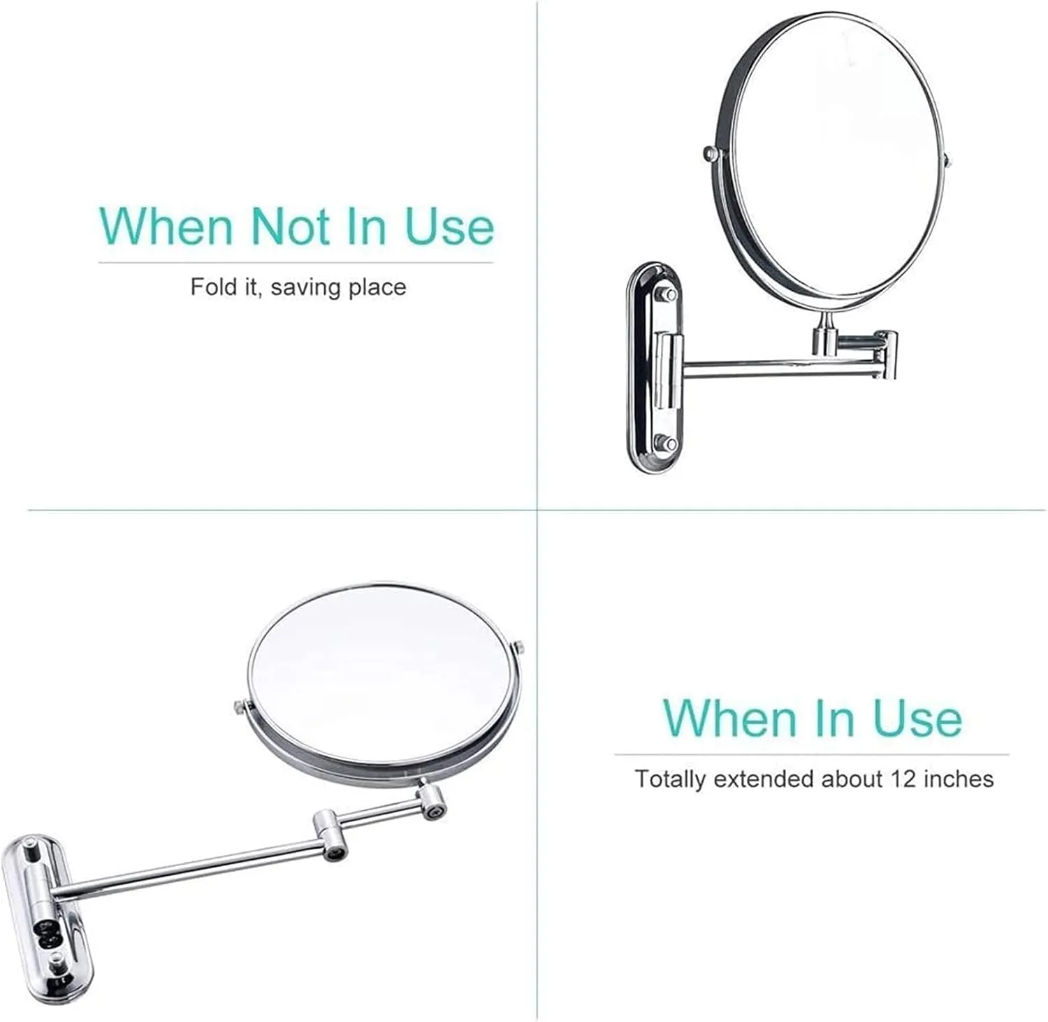 Makeup Mirror Swivel Extendable Bathroom Mirror Double Sided Cosmetic Vanity Mirror 3X Magnification Folding Round Sabeauty Mirror Shaving in Bedroom or Bathroom/Meta