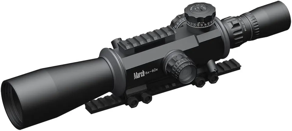 March Genesis Tactical 6-60x56mm Riflescope, FFP FMA-TR1 Reticle, 1/4 MOA, 6-Level Illumination, 400 MOA Elevation, HighMaster Lens, Integrated Mount (D60V56GFIMA-FMA-TR1)