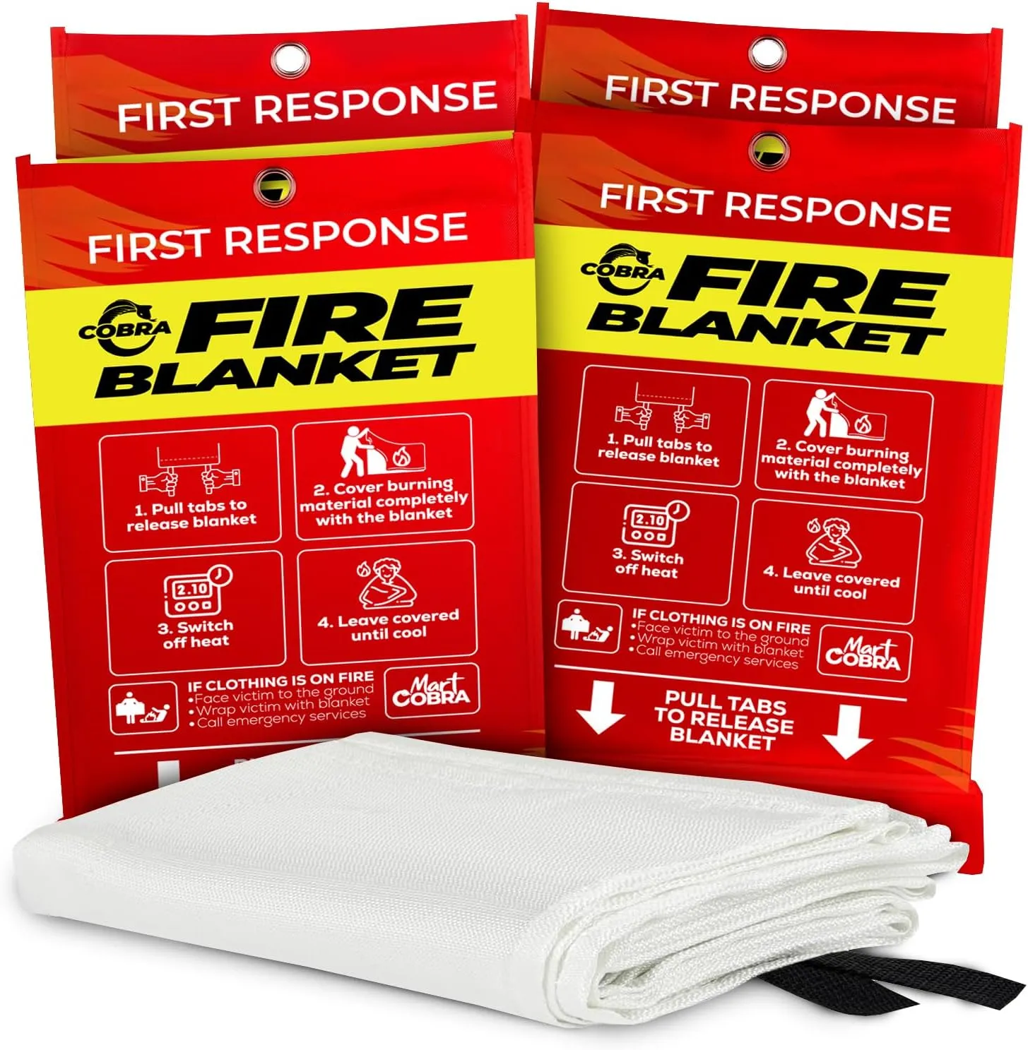 Mart Cobra Emergency Fire Blanket for Home and Kitchen - 4 Pack - Fire Blankets Emergency for Home Safety 40” x 40” - Suppression Shield Retardant Extinguisher Fiberglass Welding Fireproof Cloth Towel