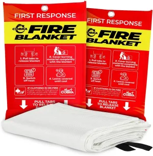Mart Cobra Fire Blanket 2-Pack – Emergency Fire Suppression for Home & Kitchen – 40"x40" Fireproof Fiberglass Safety Blankets – Heat Resistant & Easy to Use – Smothers Grease & Electrical Fires