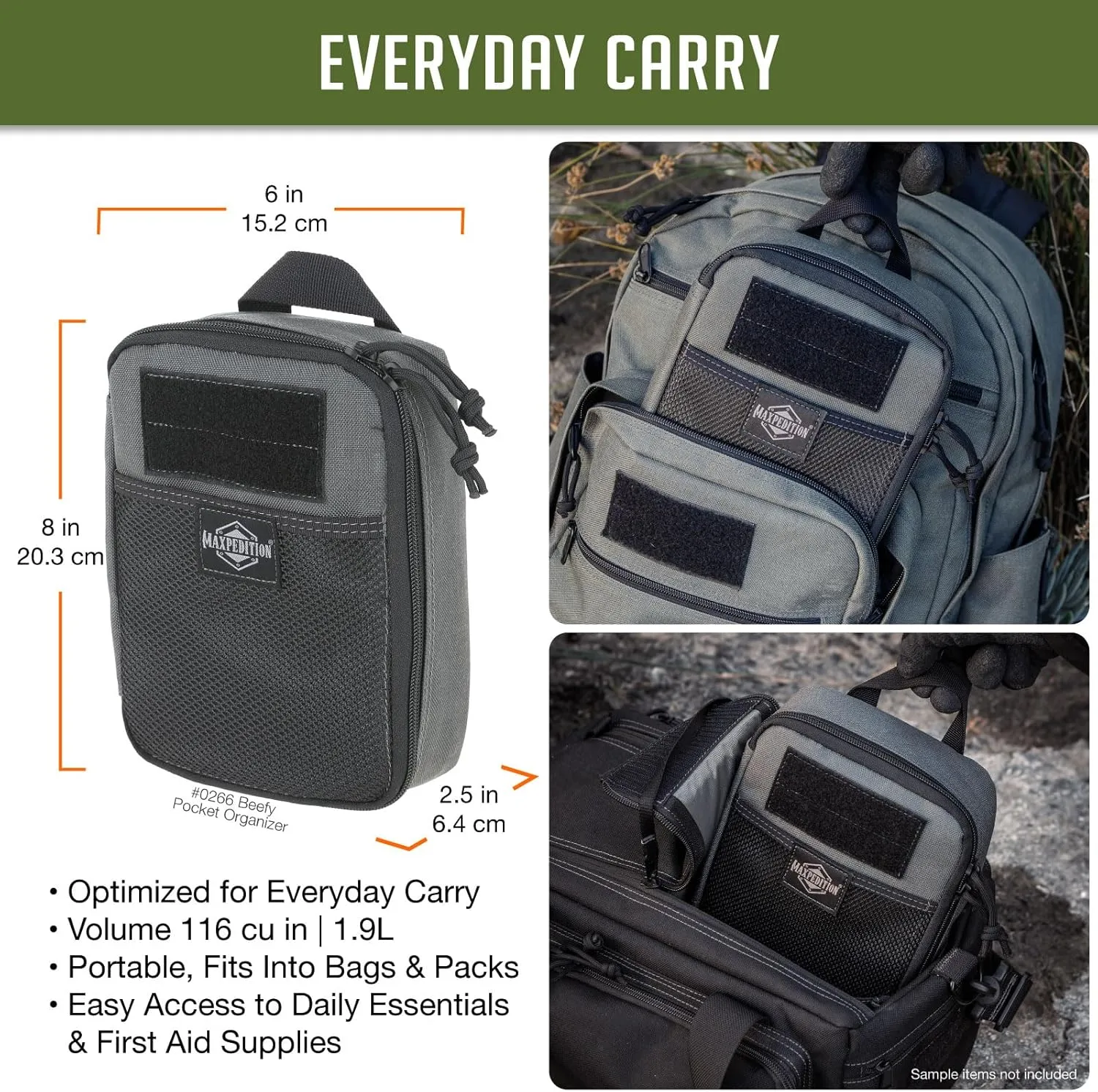 MAXPEDITION Beefy Pocket Organizer, Compact, MOLLE-Compatible, 1000D Nylon Tactical Pouch, Everyday Carry Tool and Gear Storage for Outdoor, Tactical, Survival, 0266
