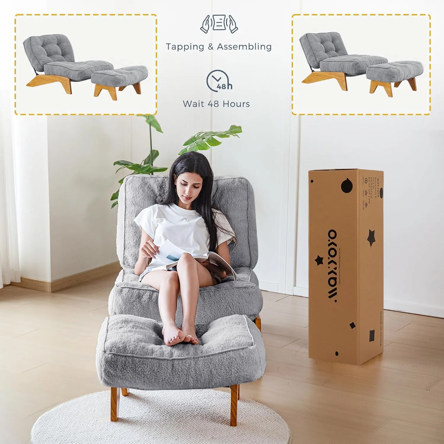 MAXYOYO Adjustable Accent Chair with Ottoman, Thick Cushion Seated Lounge Chair Reclining Chair for Living Room, Cozy Recliner and Footrest Set, Dark Grey