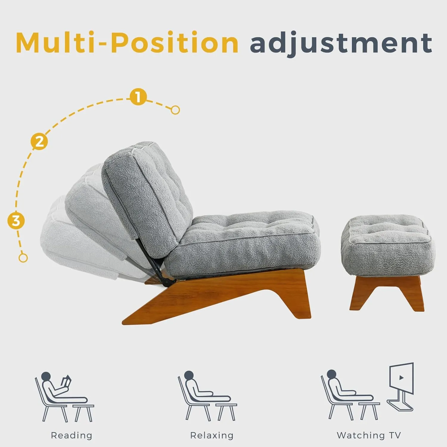 MAXYOYO Adjustable Accent Chair with Ottoman, Thick Cushion Seated Lounge Chair Reclining Chair for Living Room, Cozy Recliner and Footrest Set, Dark Grey