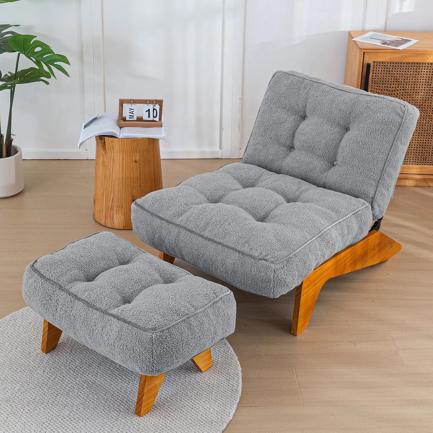 MAXYOYO Adjustable Accent Chair with Ottoman, Thick Cushion Seated Lounge Chair Reclining Chair for Living Room, Cozy Recliner and Footrest Set, Dark Grey