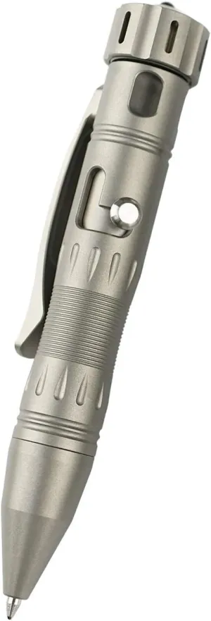 MecArmy TPX10 Mini Titanium Bolt Action Tactical Pen with Replaceable Refill, Small EDC Tactical Pen with Stress-Relief Spinner Tail for Office Lightweight for Daily Carry (Titanium Sandblasted)