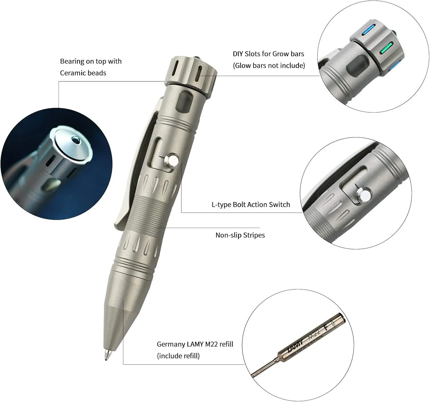MecArmy TPX10 Mini Titanium Bolt Action Tactical Pen with Replaceable Refill, Small EDC Tactical Pen with Stress-Relief Spinner Tail for Office Outdoor Lightweight for Daily Carry (Titanium Bronze)