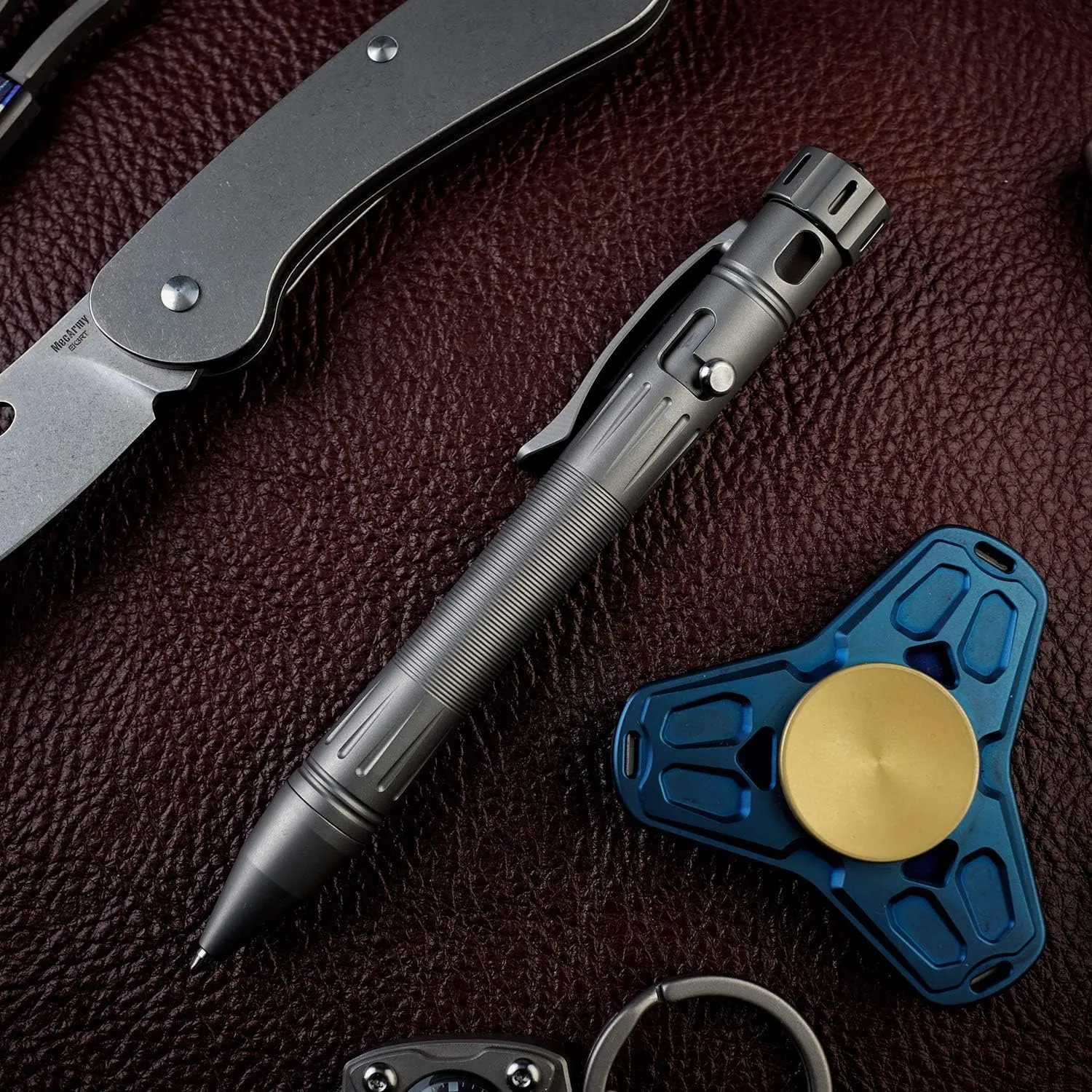 MecArmy TPX12 Mini Titanium Bolt Action Tactical Pen with Replaceable Refill, EDC Pen with Fidget Spinner Tail, Ideal for Office Workers and Outdoor Adventures (Titanium Sandblasted)