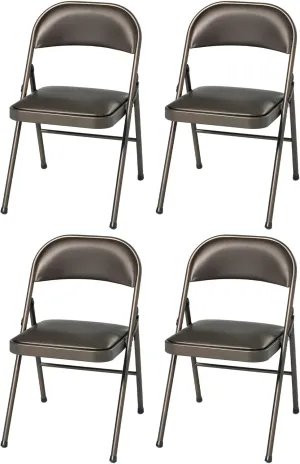 MECO Sudden Comfort Deluxe Cinnabar Vinyl Seat Padded Folding Chair with Steel Frame and Contoured Backrest for Indoor Outdoor Use, (Set of 4)