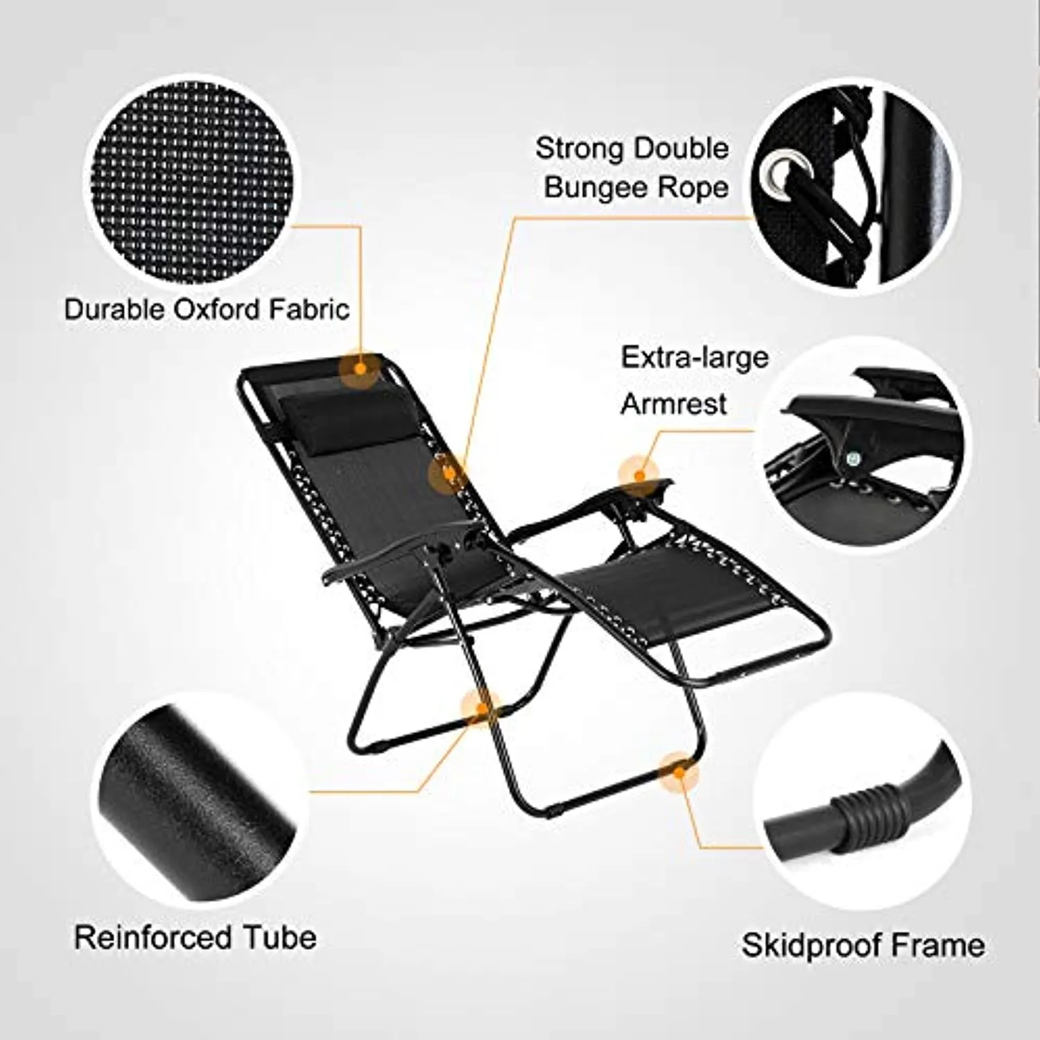 Mecor 3PC Zero Gravity Lounge Chairs Beach Chairs Patio Chairs Adjustable Folding Recliner with Folding Table Outdoor Yard Beach