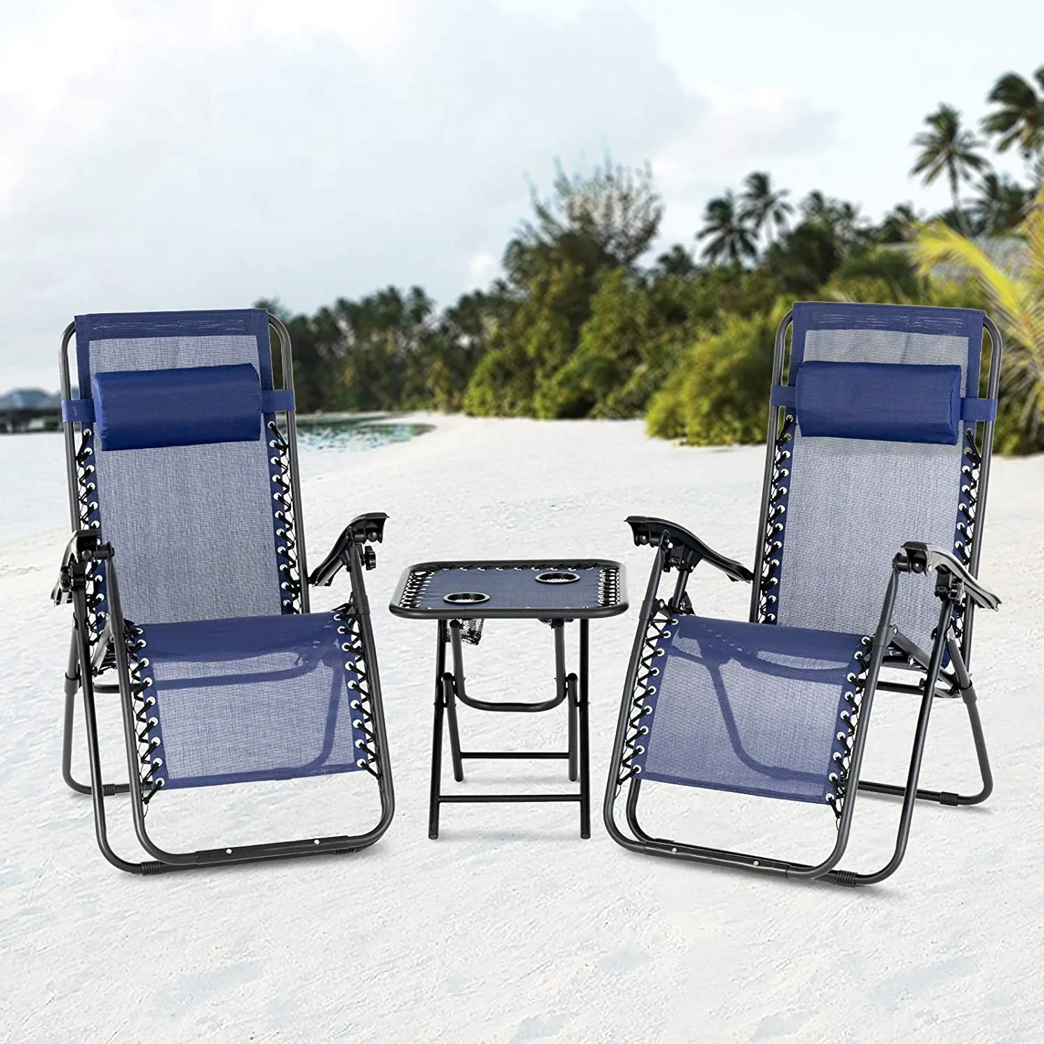 Mecor 3PC Zero Gravity Lounge Chairs Beach Chairs Patio Chairs Adjustable Folding Recliner with Folding Table Outdoor Yard Beach