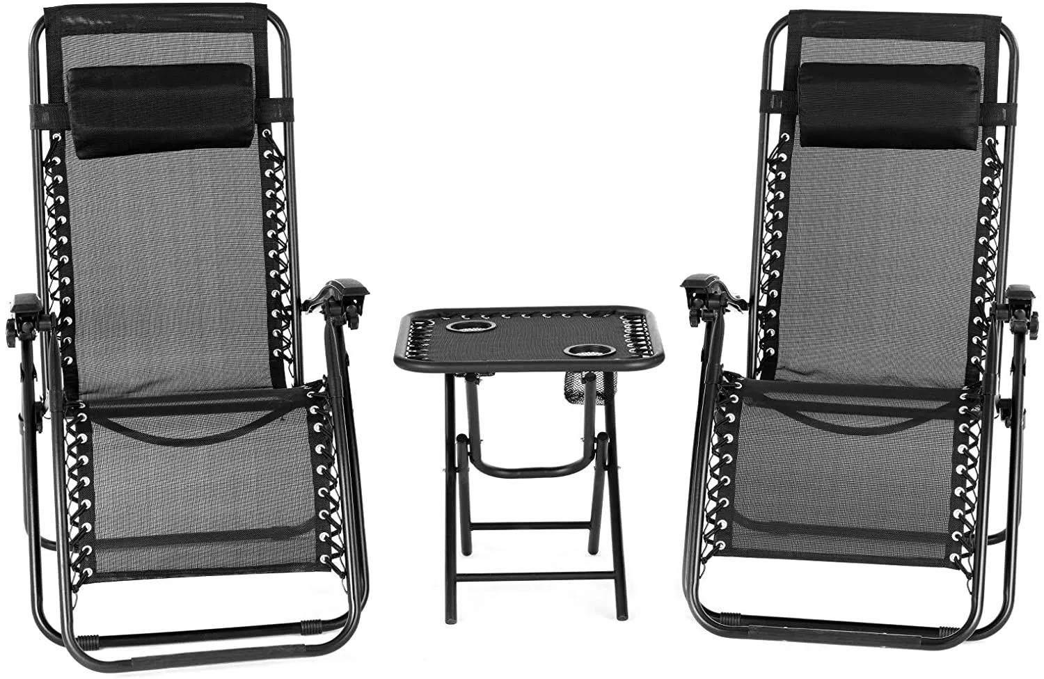 Mecor 3PC Zero Gravity Lounge Chairs Beach Chairs Patio Chairs Adjustable Folding Recliner with Folding Table Outdoor Yard Beach