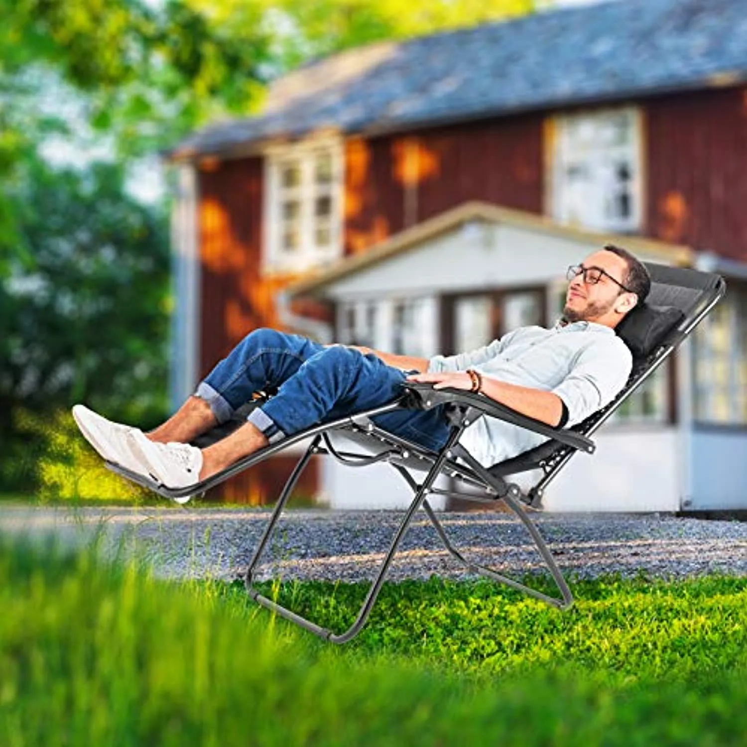 Mecor 3PC Zero Gravity Lounge Chairs Beach Chairs Patio Chairs Adjustable Folding Recliner with Folding Table Outdoor Yard Beach