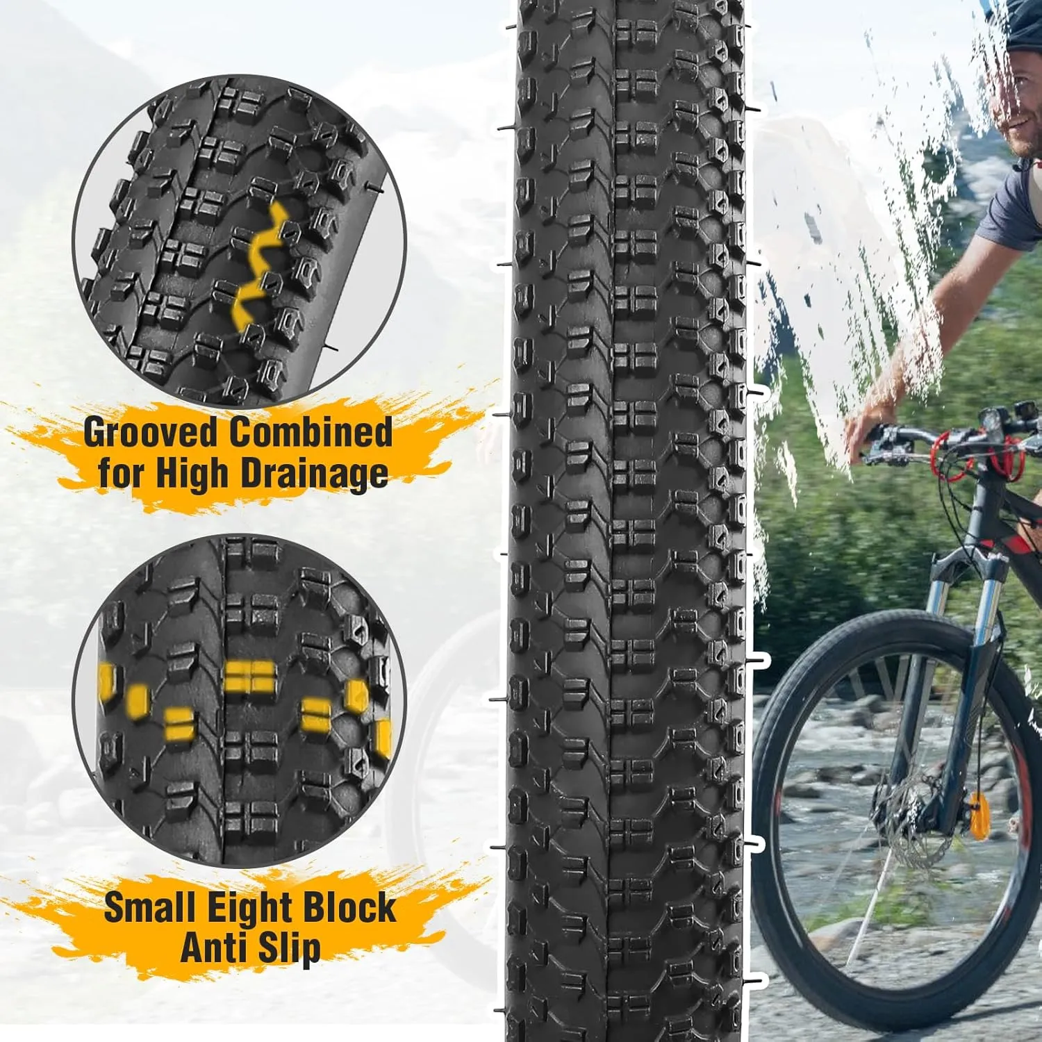 MEGHNA Bike Tire 26/27.5 x 2.125 inch Mountain Bike Tire with Bike Tire Lever Foldable Tire Replacement for Mountain Bike Gravel Bike BMX Cruiser Bike Folding Bike