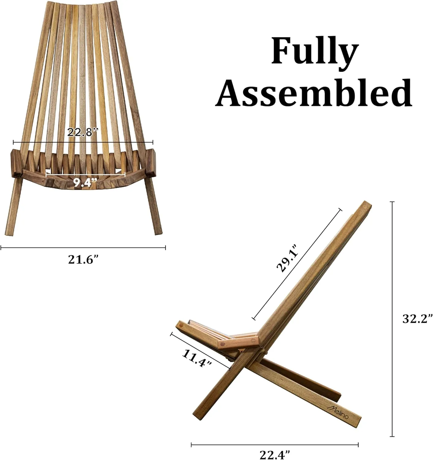 Melino Wooden Folding Chair for Outdoor - Low Profile Acacia Wood Lounge Chair with FSC Certified - Fully Assembled Outdoor Foldable Chairs for Patio, Porch, Pool Deck, Lawn, Garden - Sandstone