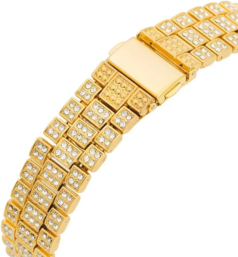 Mens Ice Out Watches Big Rocks with Roman Numerals Fully Colorful Dial Gold Watch