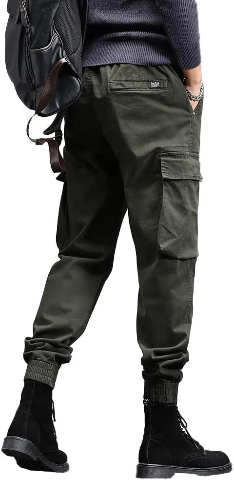 Men's Military Army Cargo Pants Outdoor Cotton Tactical Work Pants Drawstring Slim Fit Trousers