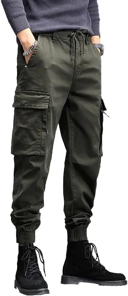 Men's Military Army Cargo Pants Outdoor Cotton Tactical Work Pants Drawstring Slim Fit Trousers