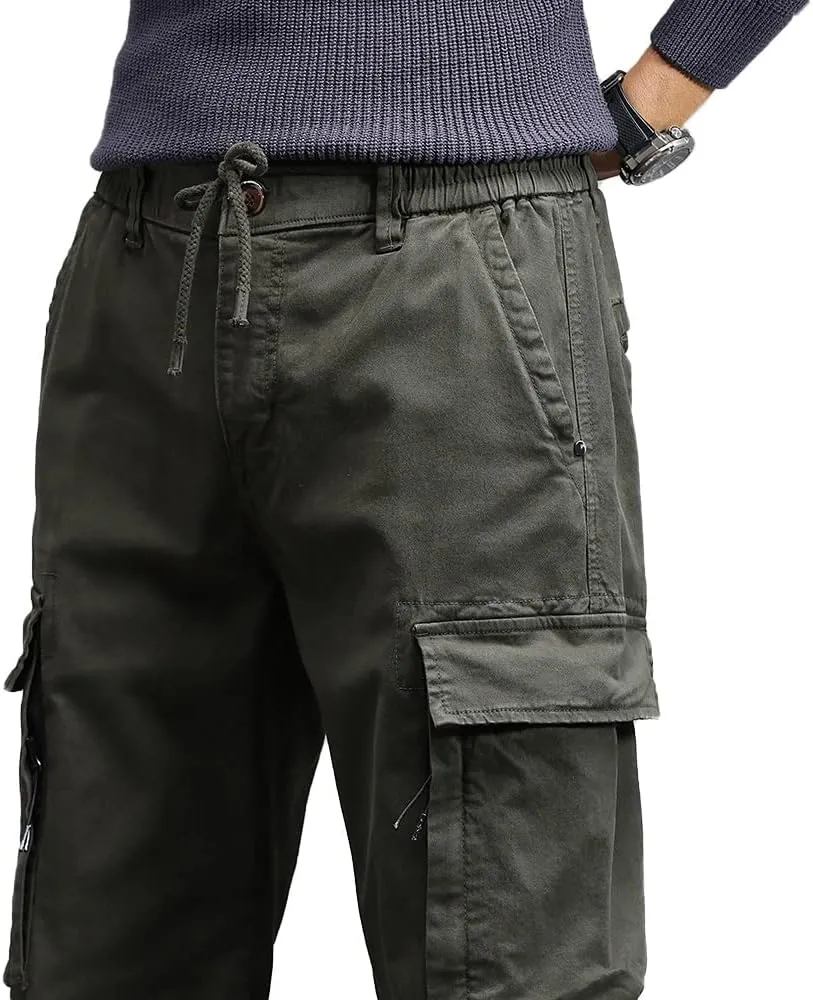 Men's Military Army Cargo Pants Outdoor Cotton Tactical Work Pants Drawstring Slim Fit Trousers
