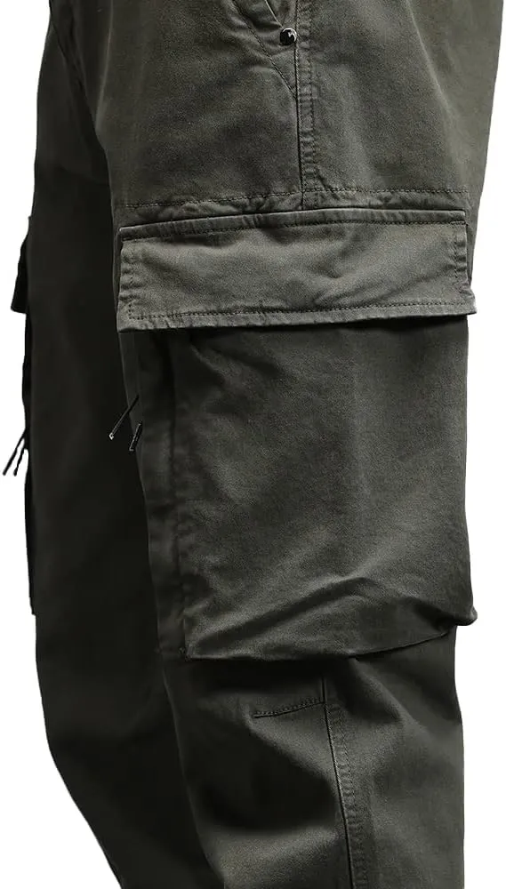 Men's Military Army Cargo Pants Outdoor Cotton Tactical Work Pants Drawstring Slim Fit Trousers