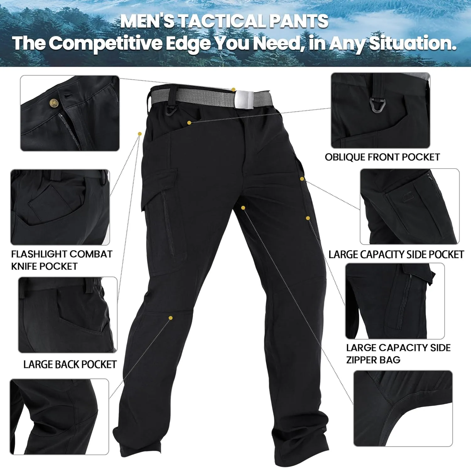 Men's Tactical Hiking Pants - Water-Resistant Cargo Work Pants, Military-Grade Construction & Outdoor Pants for Men