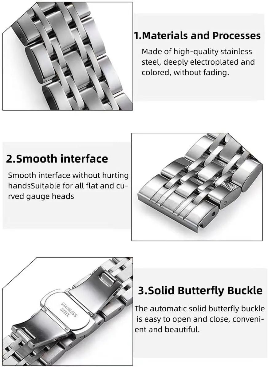 Metal Watch Band Stainless Steel Watch Strap With Weight 12mm 14mm 16mm 18mm 19mm 20mm 21mm 22mm 24mm Bracelet band Replacement Band for Men and Women