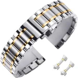 Metal Watch Universal Metal Replacement Stainless Steel Watch Straps with Straight & Curved End for Men Women,8 Sizes(14mm-24mm) 4 Colors(Gold,Sliver,Black,Gold-Silver Two Tone)