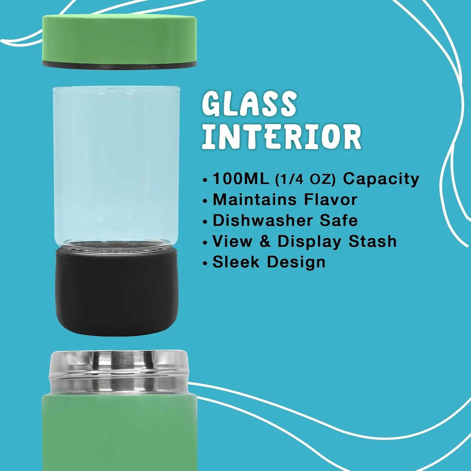 Mini Airtight Storage Container - Vacuum Sealed Insulated w Nested Glass Jar - UV Protection, Temperature Controlled Stainless - Whiteboard Finish w Marker Included - 100 ml (1/4 Oz)